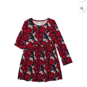 Wonder Nation Holiday Floral Long Sleeve Dress Red And Green Girls Size M 7/8